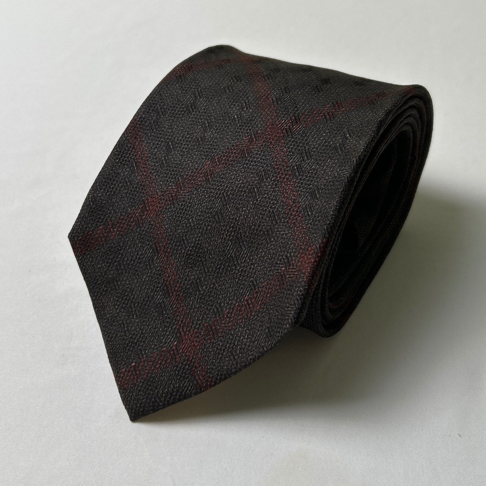 Alexander Julian Mens Silk Windowpane Basketweave Necktie 3.5" Brown Red